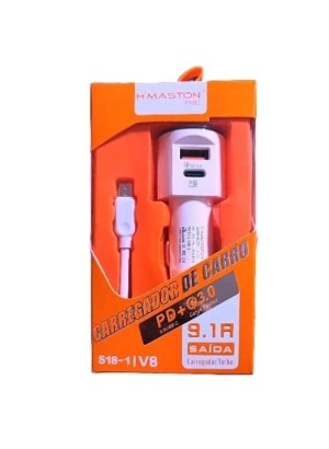 CARREGADOR VEICULAR H'MASTON 9.1A USB 3.0 V8 USB/TIPO C S18-1