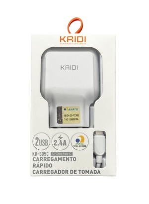 CARREGADOR RAPIDO KAIDI KD-605C TIPO C 2USB 2.4A