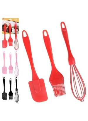 Kit Culinário 3 Peças Silicone Espátula Pincel E Batedor