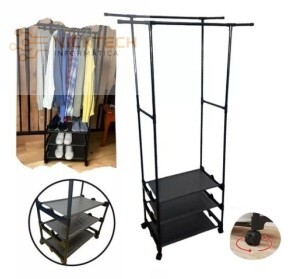 ARARA COM 3 PRATELEIRA E CABIDEIRO DUPLO