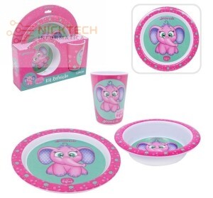 KIT DE REFEIÇÃO INFANTIL COM 3 PEÇAS - MENINA ELEFANTE GIGICA