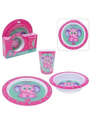 KIT DE REFEIÇÃO INFANTIL COM 3 PEÇAS - MENINA ELEFANTE GIGICA
